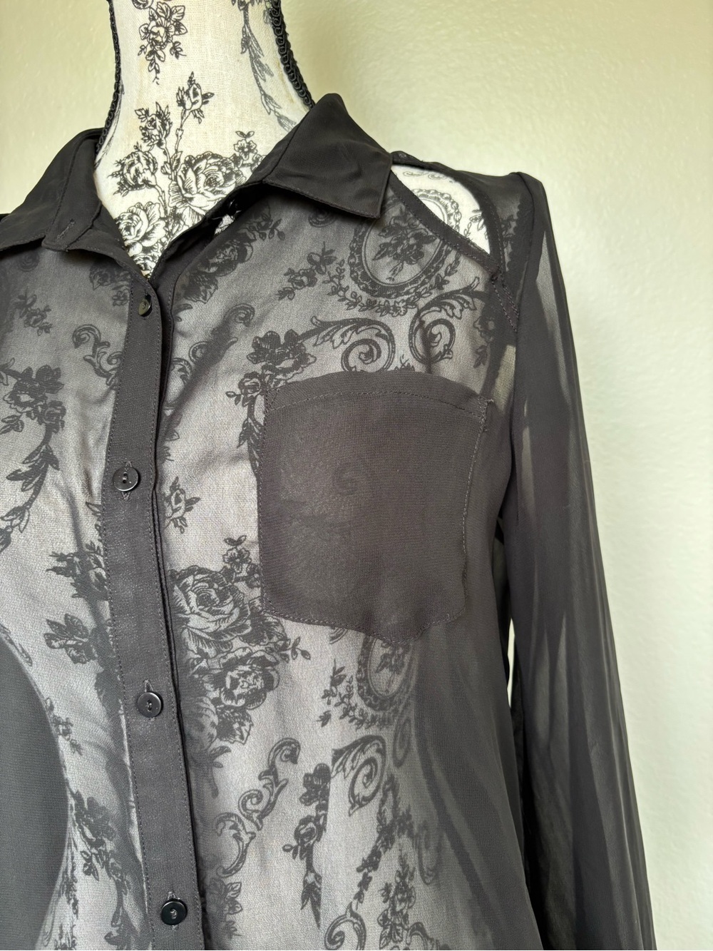 jonathan martin Black Sheer with Open front and back design Button-Down Blouse - Picture 3 of 13